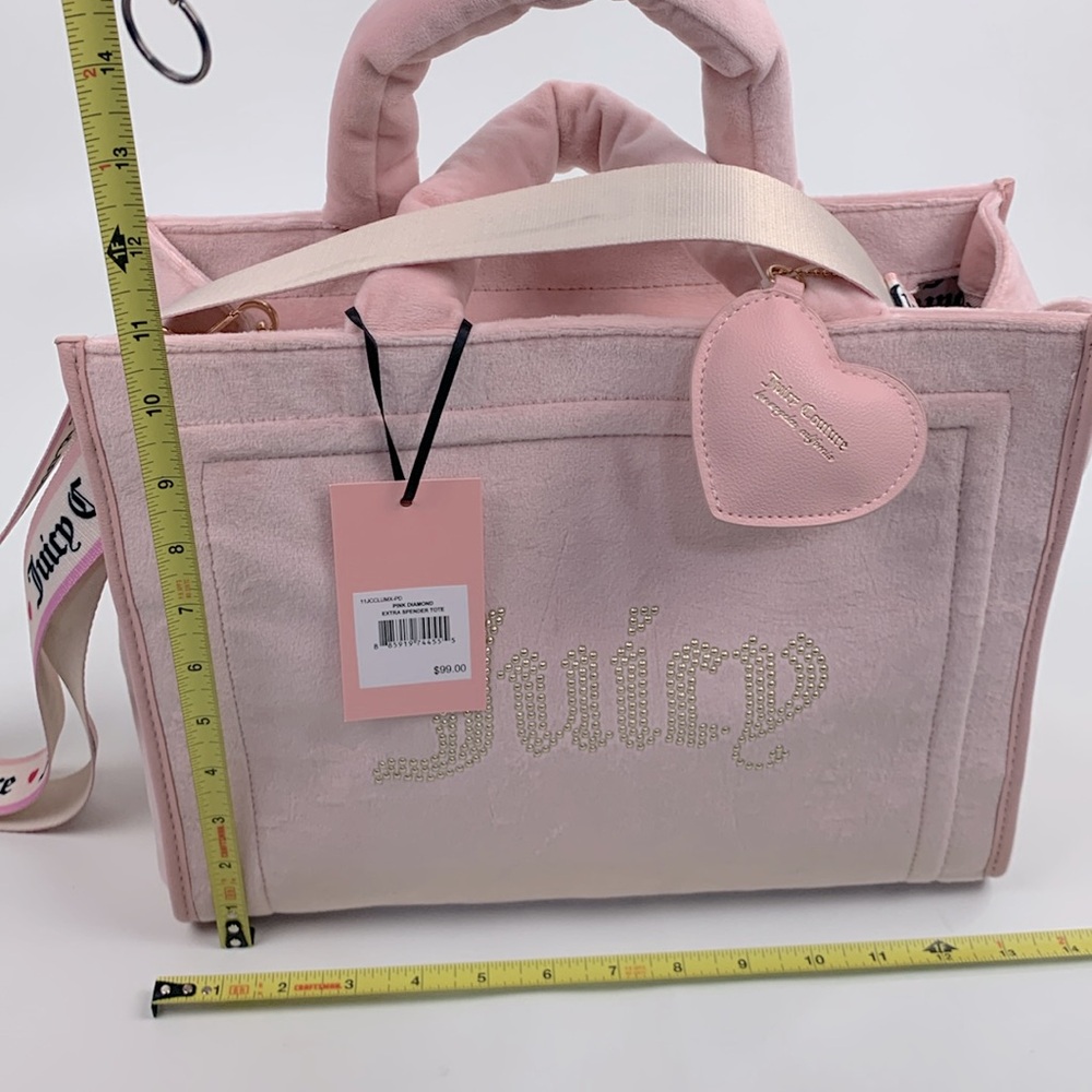 Juicy Couture Blush Pink Diamond Extra Spender Tote Heart Charm Cross strap NEW - Picture 16 of 16